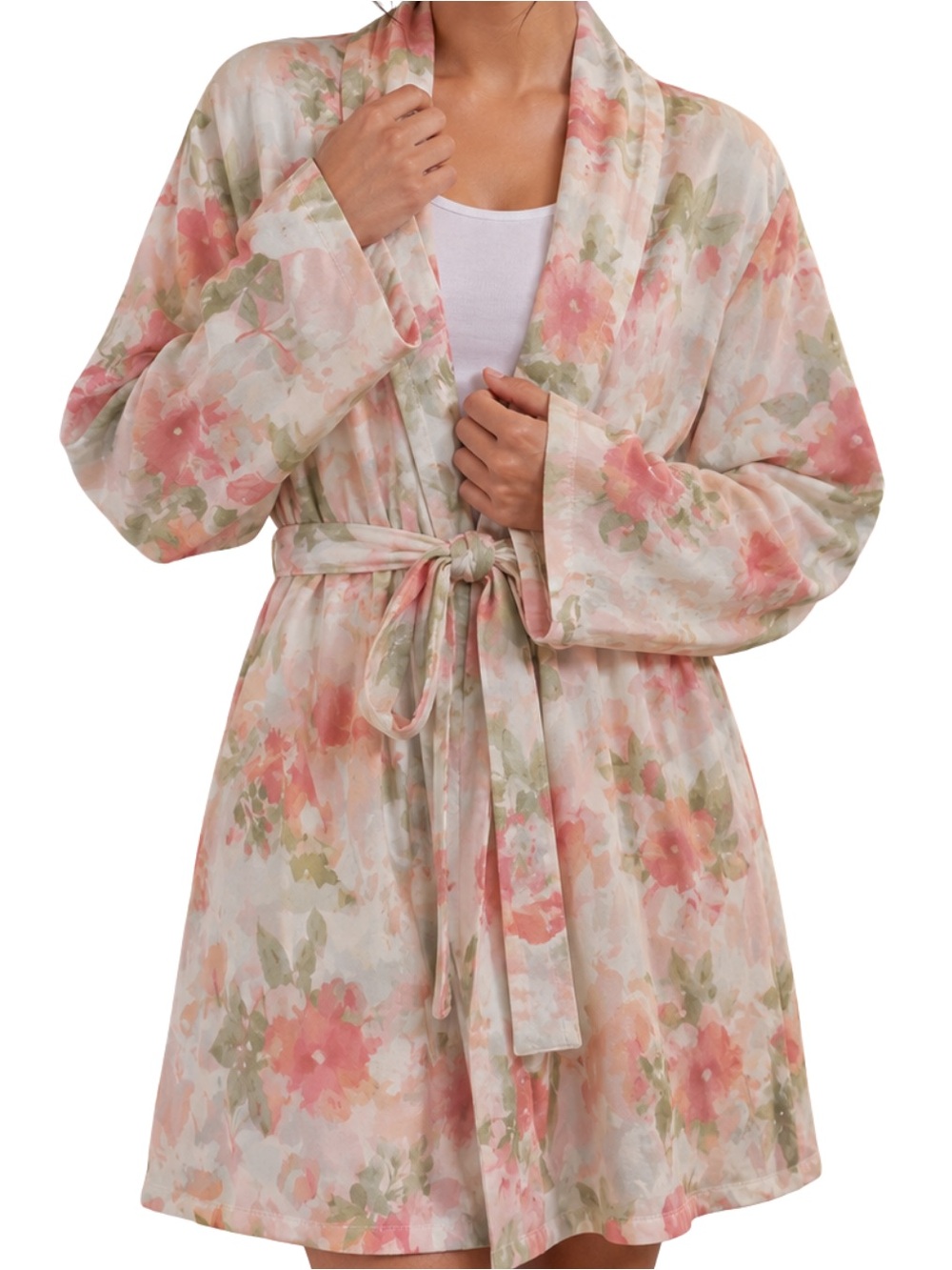Laura Ashley Pink Floral Watercolor Kimono Wrap Robe Coquette Shabby Chic Small